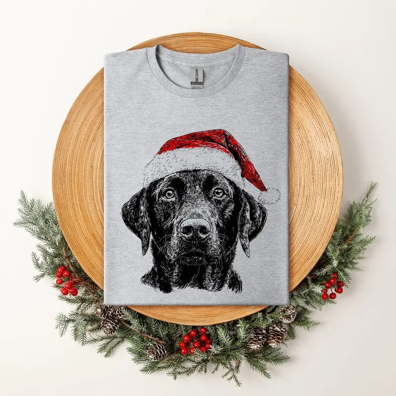 Black Lab, Santa, Labrador Dog, Christmas, Dog Lover, Pet T-Shirt, Soft Style Tee, Women's Graphic Tshirt