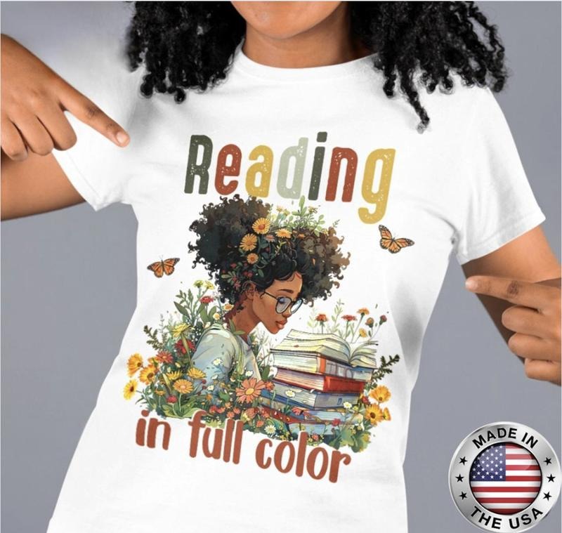 Black Power Tee, Reading in Full Color Shirt, Readers, Reading, African American, BLM, Black People, Black Women, Unisex Cotton Round Neck Tee, Women, Womenswear, Comfort Top