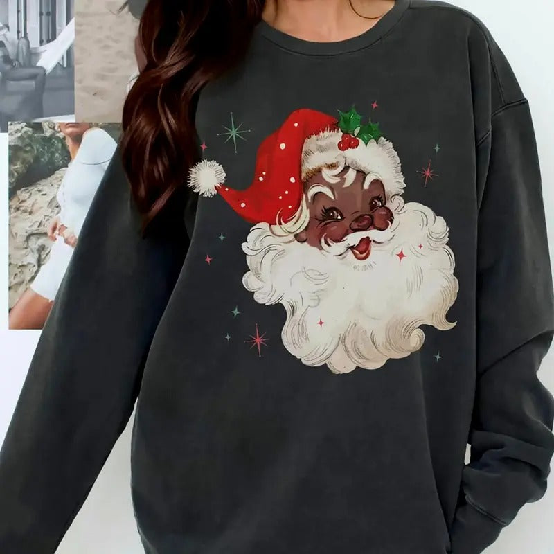 Black Santa Christmas Sweatshirt, African American Christmas T-Shirt, Black Santa Claus Sweater, Black Holiday Shirt, Christmas Vibes