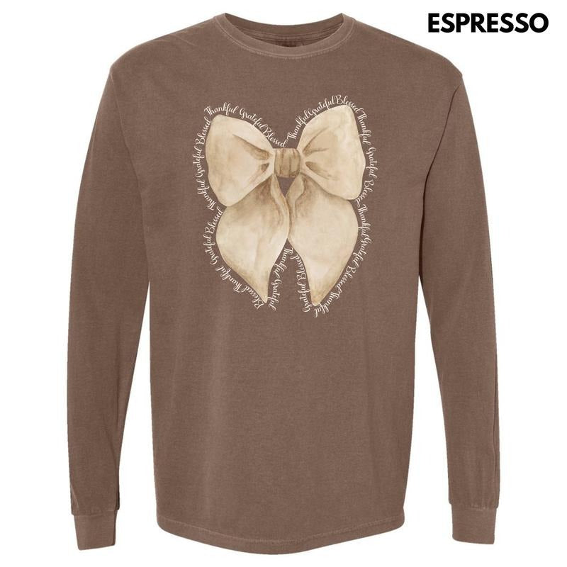 Blessed Beige Bow Long Sleeve Comfort Colors T-Shirt 'NLB'