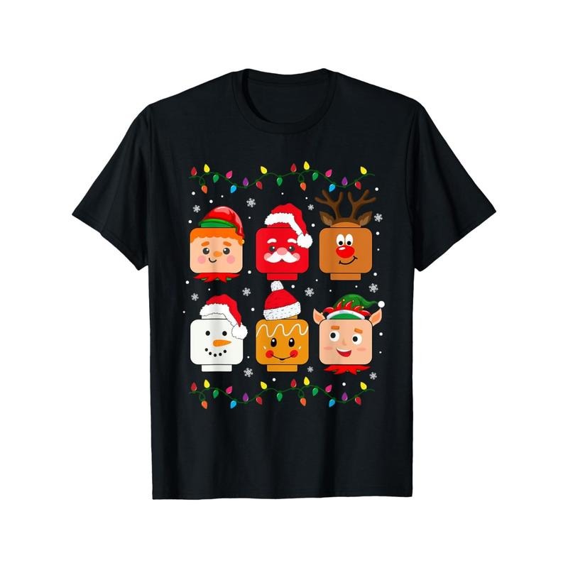 Block Santa Claus Elf Friends Christmas Boys T-Shirt, soft fabric, breathable and comfortable, short-sleeved t-shirt, perfect for spring, summer and fall, teenage birthday gift made in usa