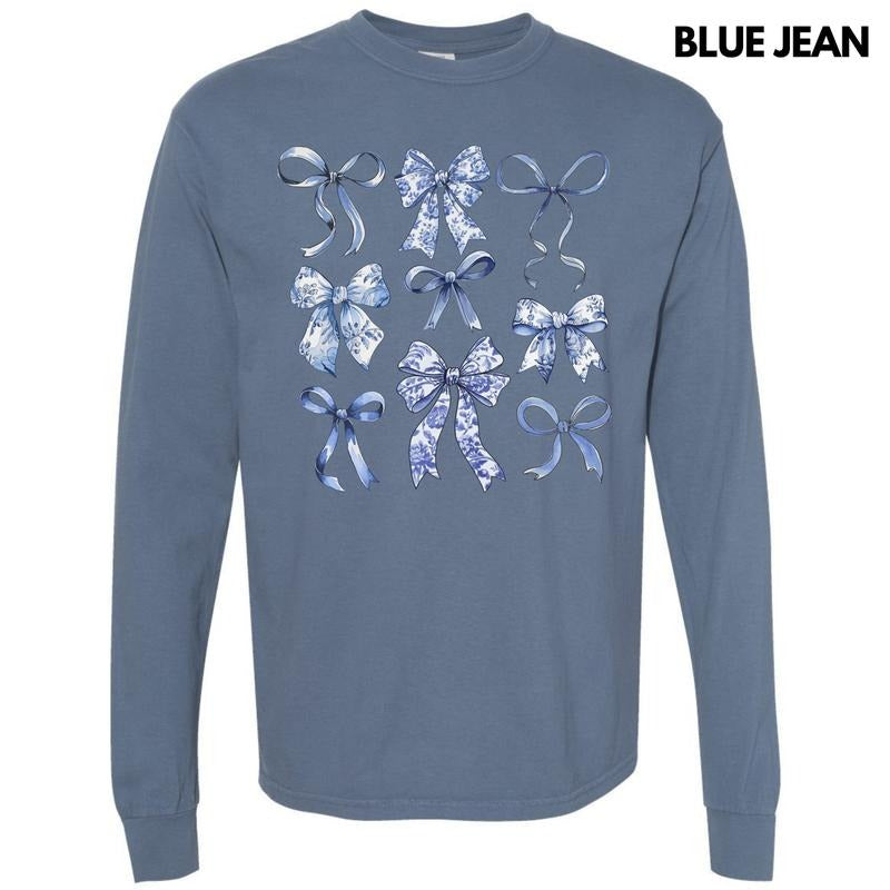 Blue Bow Coquette Collage Long Sleeve Comfort Colors T-Shirt 'NLB'