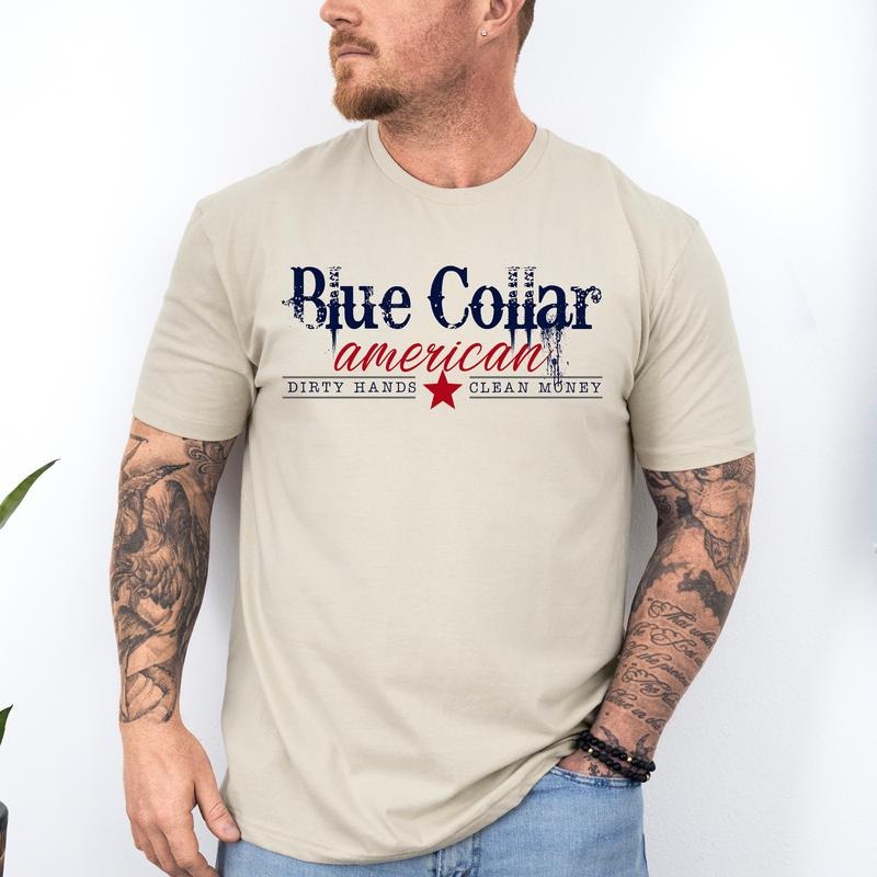 Blue Collar American, Dirty Hands, Clean Money, Dad, Father's Day, Husband, Guy Gift, Soft Style T-Shirt, Soft Style Tee, Men's Graphic Tshirt