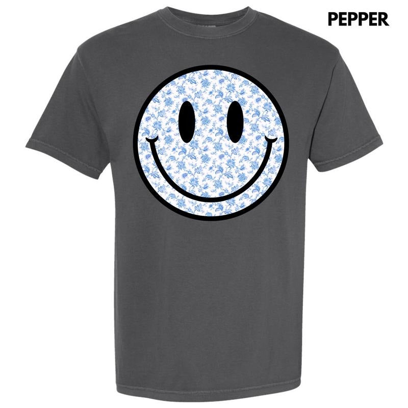 Blue Floral Happy Face Comfort Colors T-Shirt 'NLB'