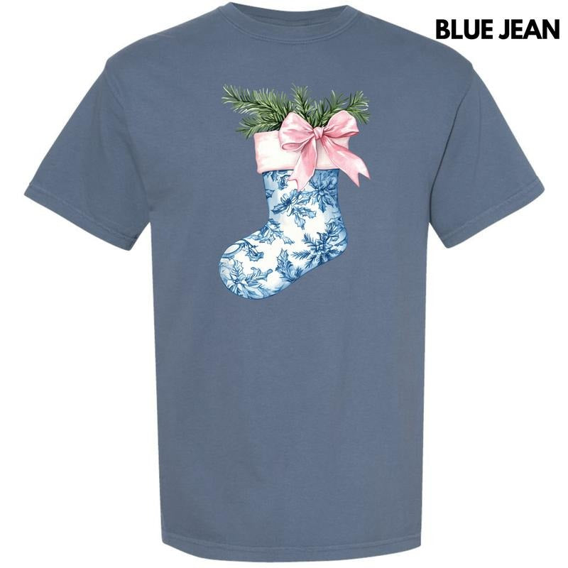 Blue Floral Stocking Comfort Colors T-Shirt 'NLB'