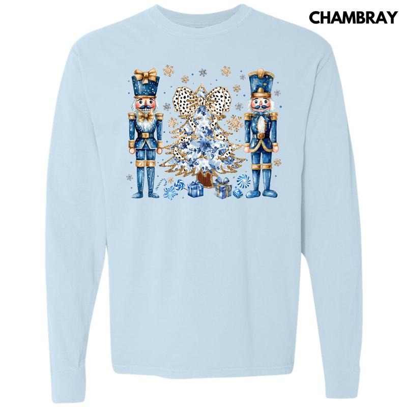 Blue Nutcracker Holiday Long Sleeve Comfort Colors T-Shirt 'NLB'