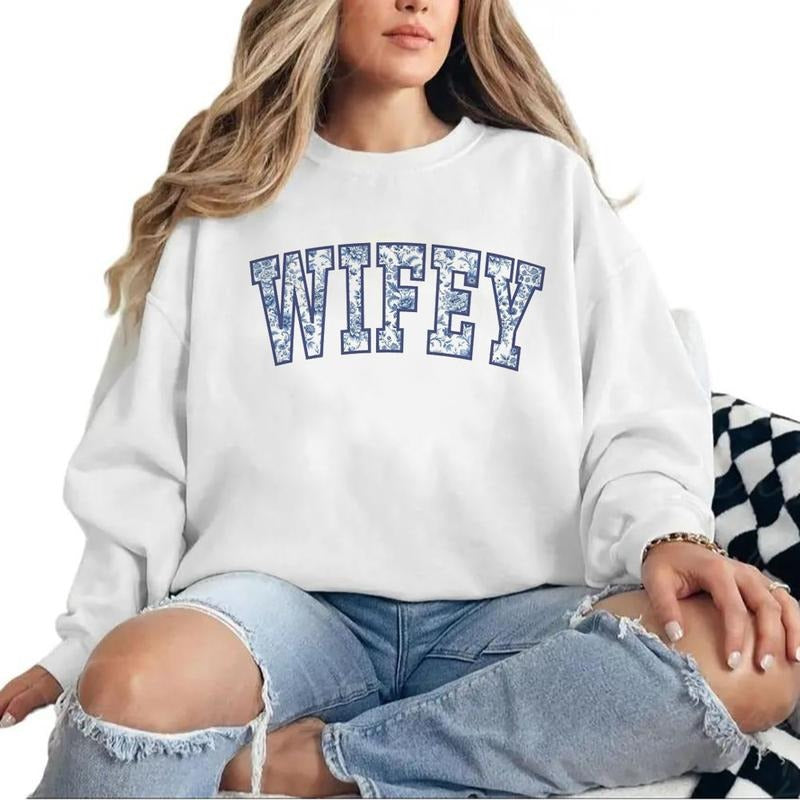 Blue Wifey Sweatshirt or Hoodie, Engaged T-shirt Wifey to Be Pullover, Wedding Bridal Shower Gifts Engagement