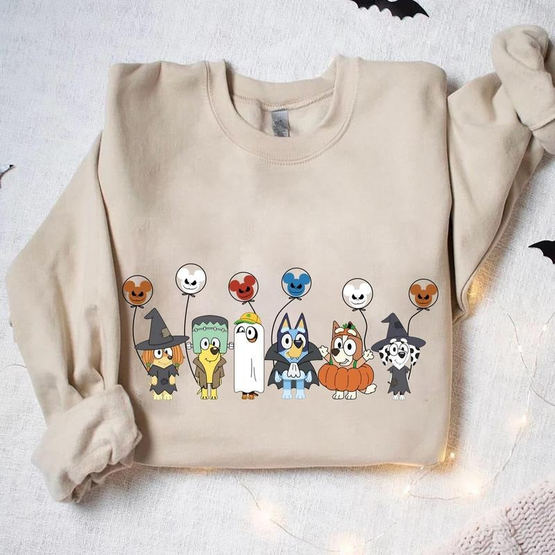 Bluey Halloween Sweatshirt, Retro Spooky Halloween Sweatshirt, Vintage Pumpkin Witch, Family Matching Tee, Halloween Party Shirt
