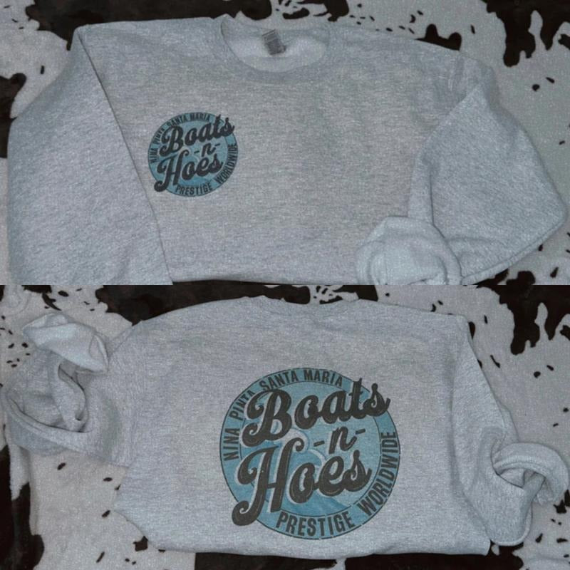 Boats N H0es Sweatshirt, Crewneck Graphic SweatShirt, cowgirl outfits, western outfit women, western tops, western tops, rodeo outfits women, shirt sweatshirt hoodie