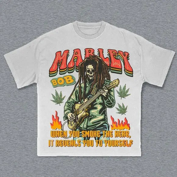 Bob Marley Skeleton T-Shirt, Bob Marley Graphic Tee, Music Rock Tee, Hip Hop, R&B, Y2k, Unisex T-Shirt, Gift For Men Women Menswear Top Streetwear
