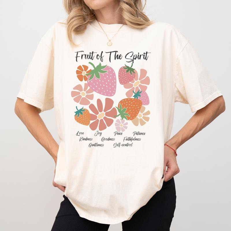 Boho Christian Strawberry Shirt Comfort Colors, Bible Verse Crewneck Women Tee, Faith Based Gifts, Jesus Spiritual Womenswear