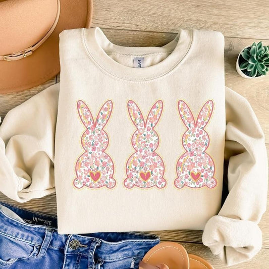 Boho Easter Bunny , Happy Easter , Pink Easter , Floral Spring , Girls Easter , Coquette Easter Bunny Floral Sweatshirt