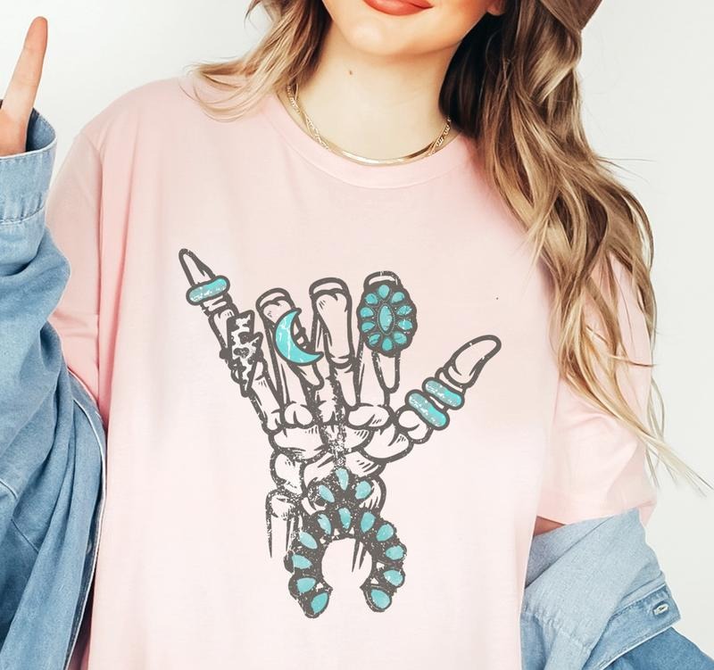 Boho Hand T-Shirt Skull Hand Tshirt Boho Skull Tee Skull Boho Shirt Hand Boho T-Shirt Hand Skull Tshirt Western Boho Tee Soft Print Shirt Top Womenswear Comfortable Day