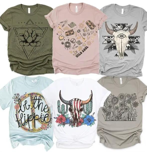 Boho Skull T-Shirt Southwest Retro Tshirt Boho Tee Skull Retro T-Shirt Retro Boho Tee Skull T-Shirt Comfortable Top Casual Womenswear Day Everyday Hippie Jeans