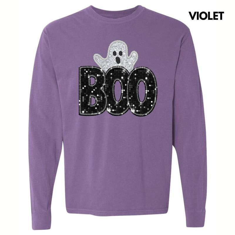 Boo & Ghost FAKE Glitter Long Sleeve Comfort Colors T-Shirt 'NLB'
