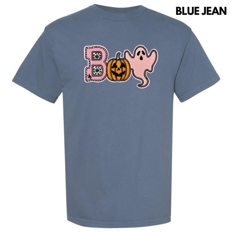 Boo Spider Pumpkin Ghost Chenille Patch Comfort Colors T-Shirt