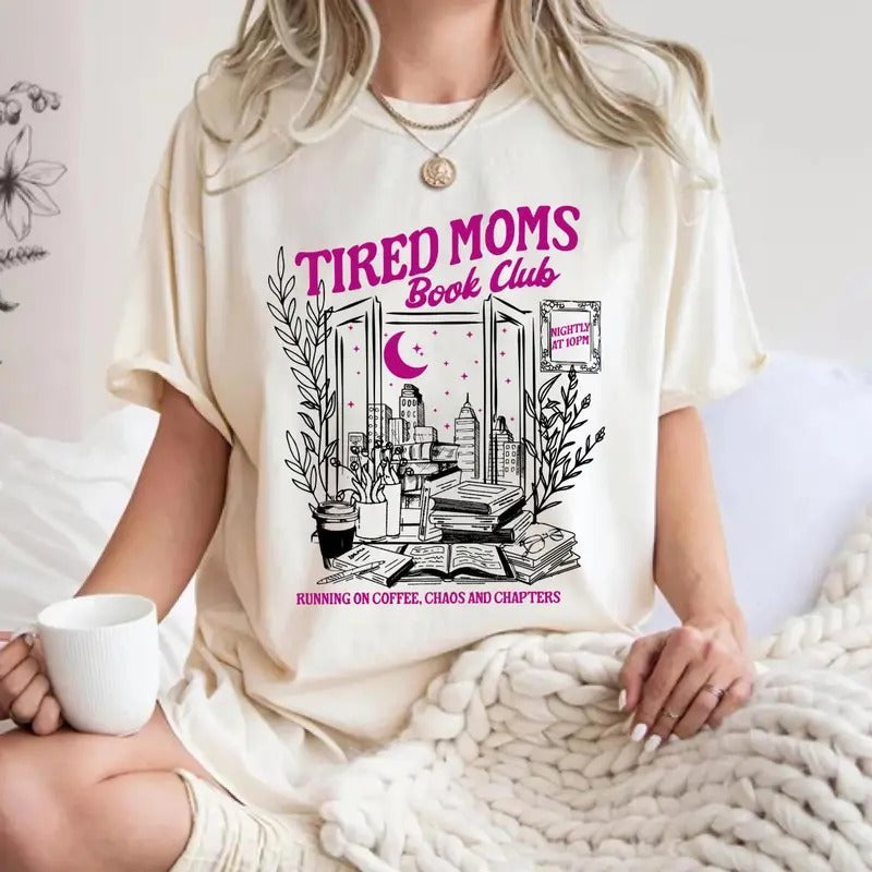 Book Mom Shirt, Tired Mom Book Club, Book Lover Tee, Booktrovert Gift graphic women