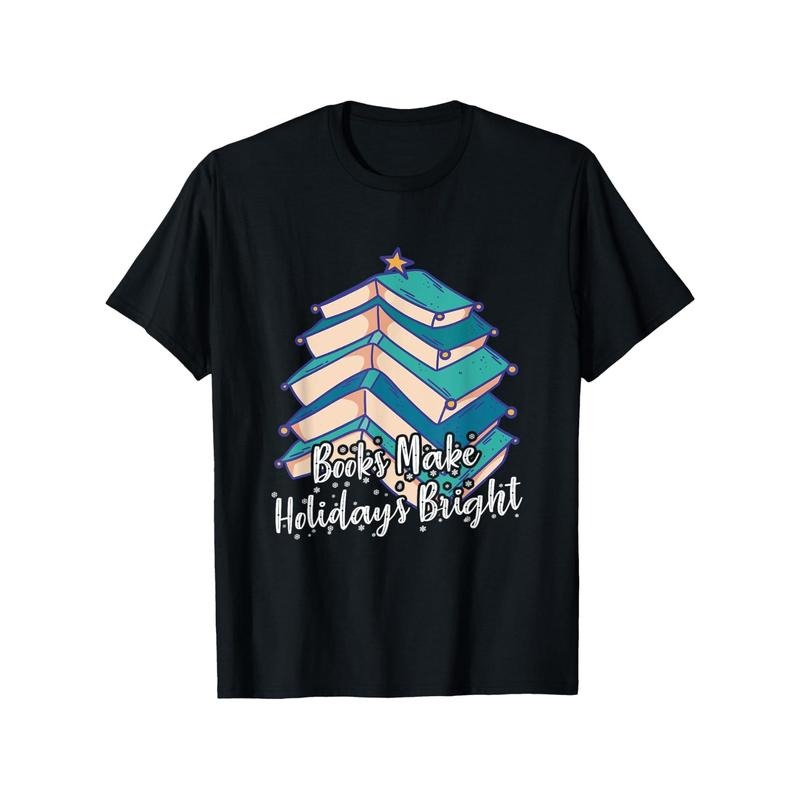 Book Stack Graphic Cotton Tee, Crew Neck, Short Sleeve, Casual Fit for All Seasons, Machine Washable - Perfect Gift for Book Lovers Made in USA