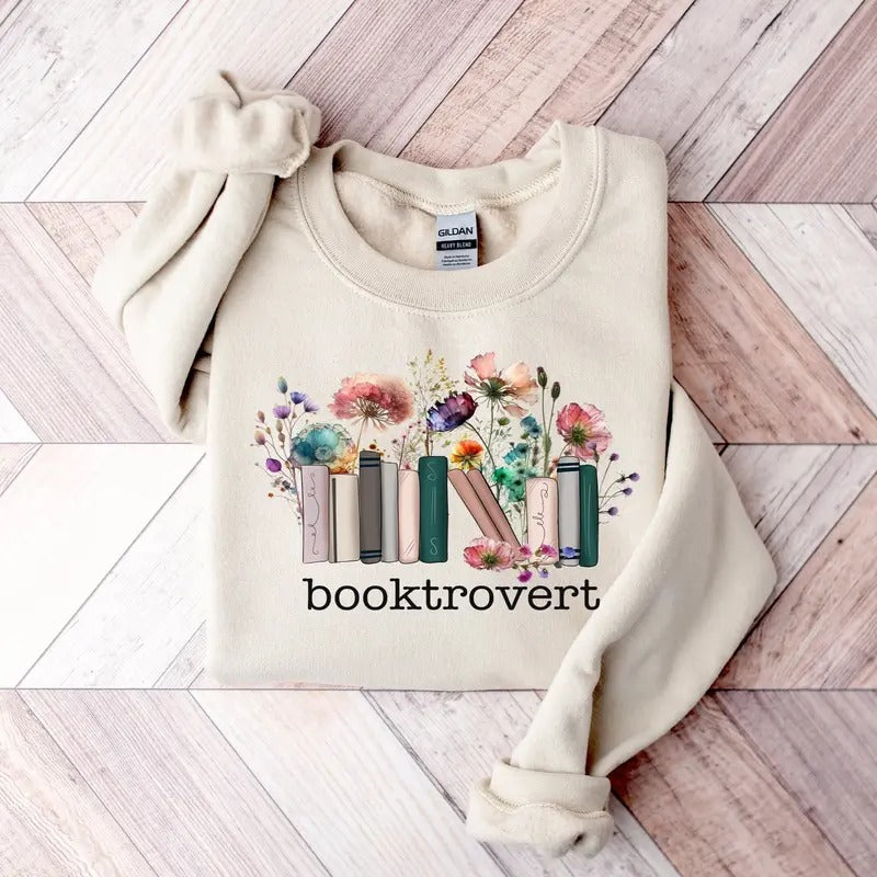 Booktrovert Shirt, Reader Sweater, Reader Gift, Bookish Tee, Book Lover Shirt, Floral Book Shirt