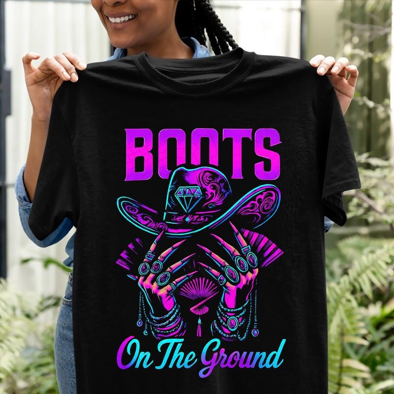 Boots On The Ground T-shirt, Where Them Fans At Shirt, County Line Dance Tees, Retro Boot Cowboy Western Cowgirl T-shirt, Gift for Her