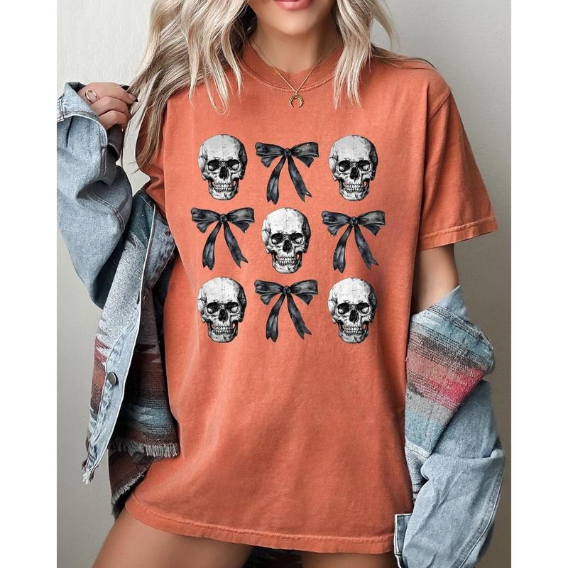 Bows and Skulls, Skeleton, Ghost, Western, Witch, Aesthetic, Meme, Halloween, Costume, Tshirt, Women's Comfort Color Tee, Tshirt