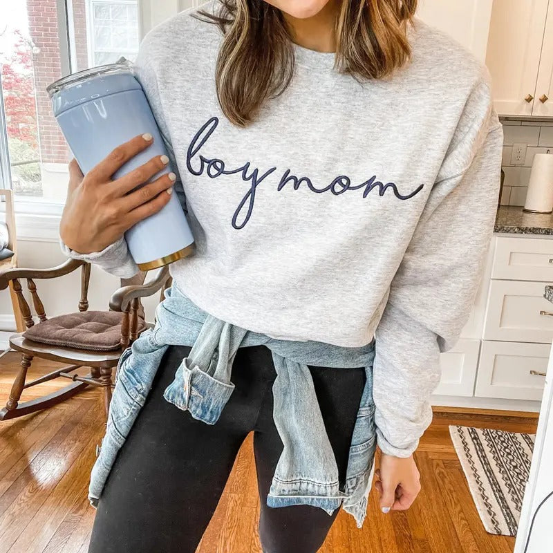 Boy Mom Embroidered Sweatshirt - Unisex Crewneck Pullover for Busy and Comfy Mom Life | Mother's Day Giftstyle{n002}2