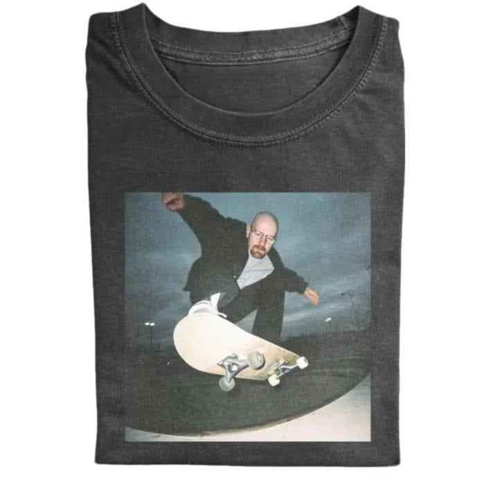 Breaking Bad Shirt, Walter White Skateboarding T-Shirt, Movie Graphic Tee, Unisex Meme Cringe Funny Dumb Shirts, Menswear Womenswear Streetwear
