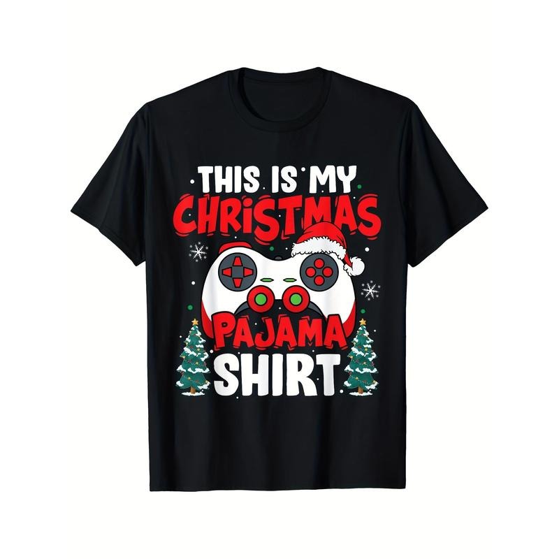 Breathable Soft Comfortable Christmas Pajama Video Game Gamer Boys Teens Printed T-shirt, Black, Casual Short Sleeve, Daily Wear, All Season, Men made in usastyle{n002}2