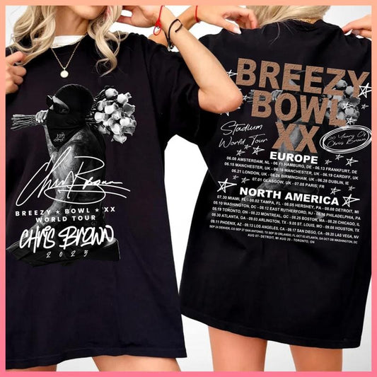 Breeeezy Bowl XX Tour 2025 King of Pop Hip Hop Retro T-shirt Graphic Tee Unisex Top Streetwear For Fan