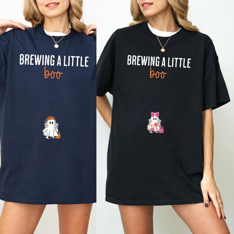 Brewing A Little Boo T-Shirt, Halloween Pregnancy Announcement Shirt, Halloween Maternity T Shirt, Funny Mom To Be Crewneck, Spooky Baby Shower Tshirt, Pregnant Wife Tee