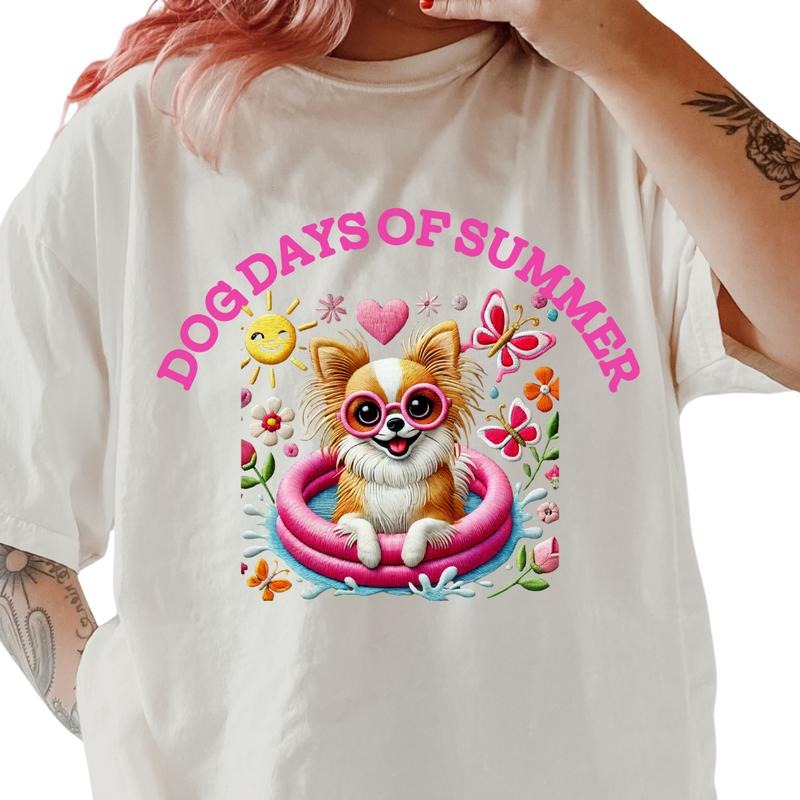 Brown And White Chihuahua Dog Days of Summer Shirt ~ Unisex Apparel Relaxed Fit Printed In The USA Clothing Womenswear Casual Comfort Cotton Top Athletic Boho Chic