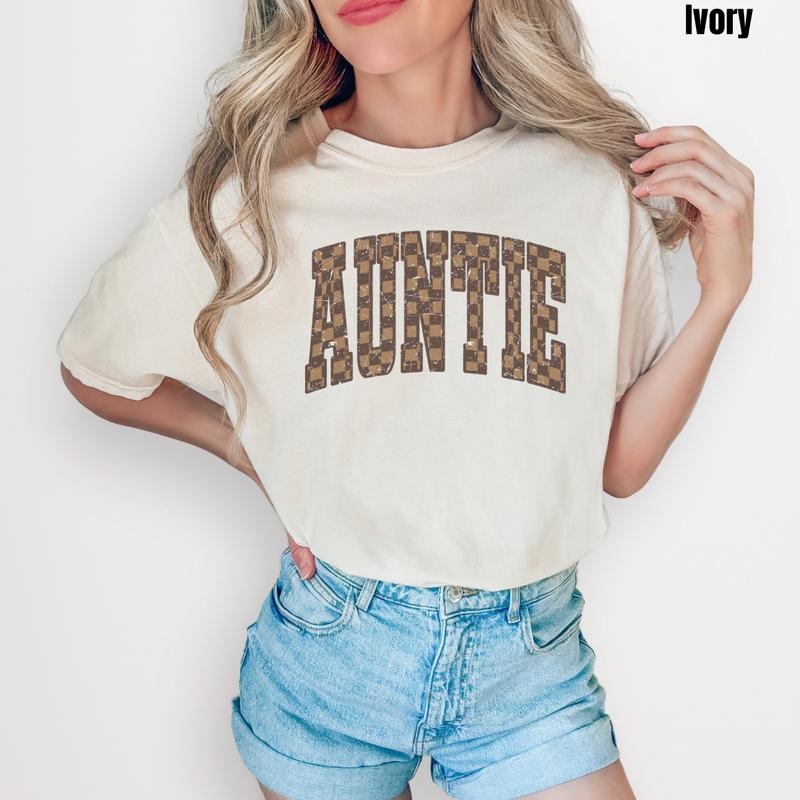 Brown Checker Auntie Comfort Colors T- Shirt 'NLB'