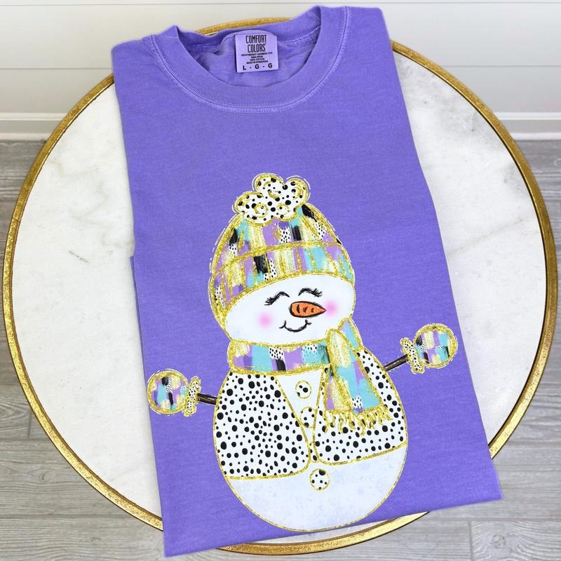 Brushstroke Snowman Purple Comfort Colors T-Shirt