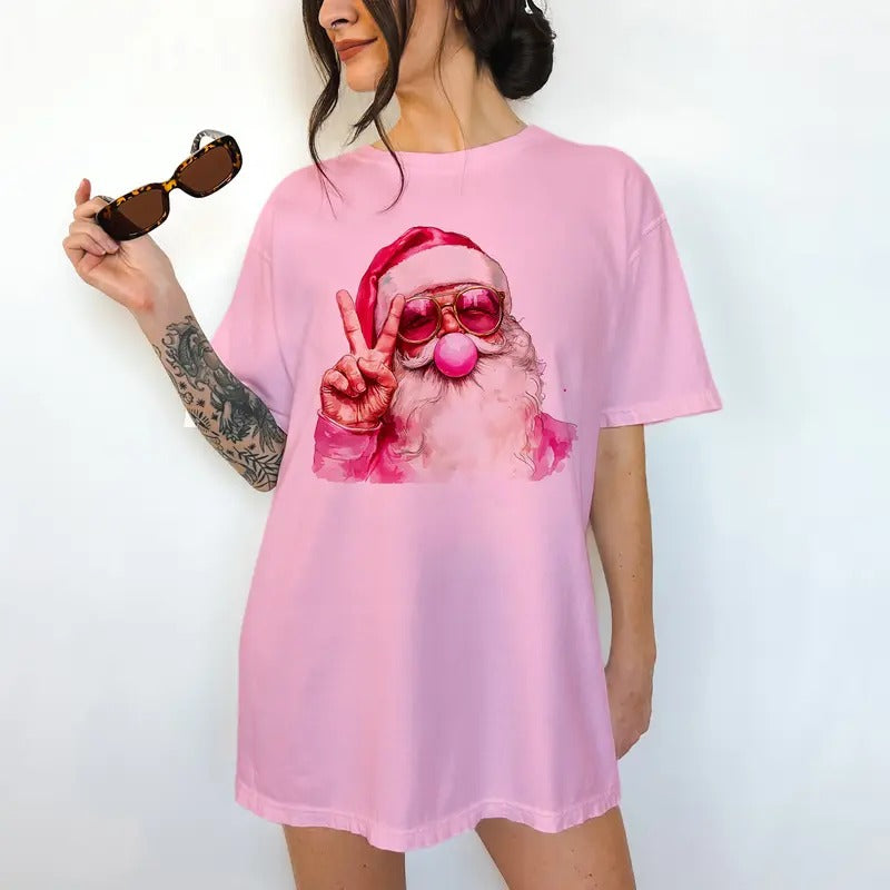 Bubblegum Santa- T-Shirt - Print is Sublimation, Unisex Non-Fitted, Funny Graphic, Gift Idea, Relaxed Fit, Casual Apparel,