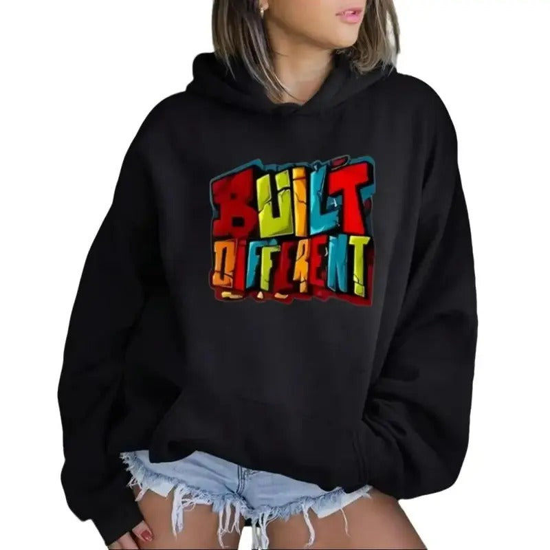 Built Different Funny Hoodie Casual Street Style Fleece Fabric Pullover Sweatshirt for Women for Men, Perfect Gift