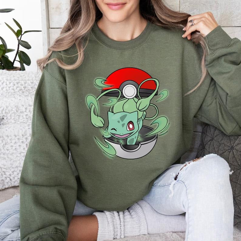 Bulbasaur Sweatshirt, Pokemon Shirt, Bulbasaur Pokemon T-Shirt, Pokemon Ivysaur Sweatshirt, Anime Sweatshirt, Anime Shirt