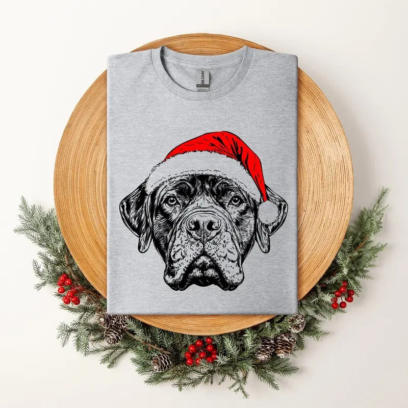 Bull Mastiff, Santa, Dog, Christmas, Dog Lover, Pet T-Shirt, Soft Style Tee, Women's Graphic Tshirt