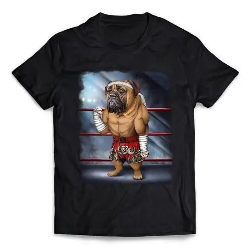 Bullmastiff Dog as Muay Thai Kick Boxing Champion - Short-Sleeve Unisex T-Shirt Made in USA