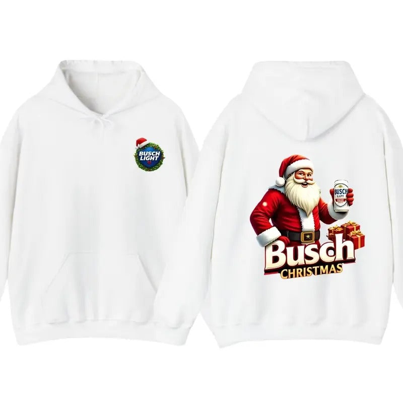 Busch Christmas Hoodie T-Shirt For Beer Lovers, Santa Claus Holding Busch Light Can - Festive, For Men And Women, Unisex Hoodie