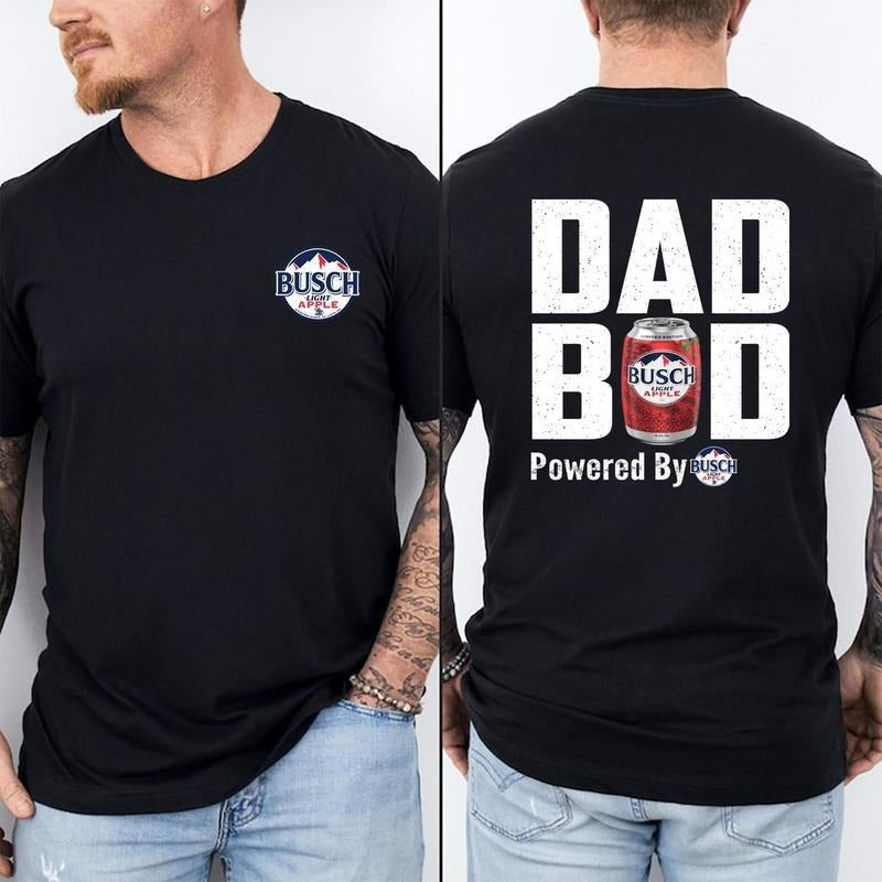 Busch Light Apple Dad Bod T-Shirt - Sweatshirt - Hoodie, Drinking Graphic Tee, Funny Father's Day T-Shirt, Powered By Busch Apple Beer, Drinking Humor Graphic T-Shirt for Dads, Men's Graphic Tees
