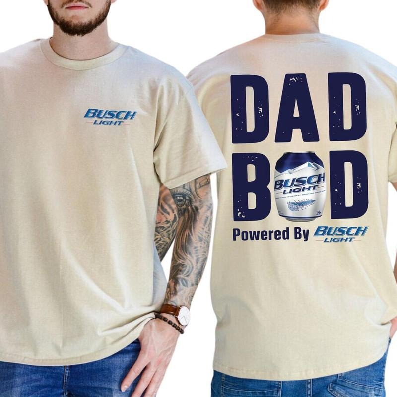 Busch Light Dad Bod Powered By Busch Light T-shirt Beer Drink Shirt For Daddy Funny Drinking Tee Casual Cotton Top Classic Men's Graphic Tees