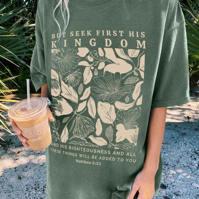 But Seek First His Kingdom Unisex Washed T-Shirt, Christian Jesus t shirts, Vintage 90s Graphic Tee Gift Cotton Top Womenswear Bottom