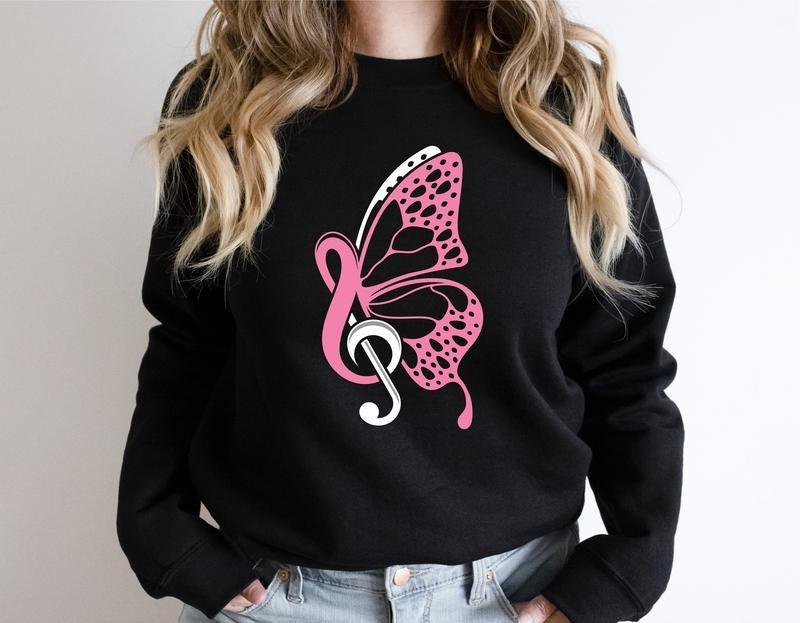 Butterfly Music Notes Shirt, Funny Musician T-shirt, Cute Music Lover Gift Sweater, Music Teacher Hoodie, Music Note Tee For Woman, Piano Teacher Sweatshirt. Casual Fabric