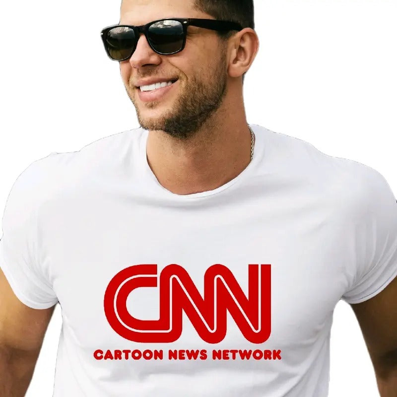 CNN Cartoon News Network Men's T-Shirt - Menswear Cotton Fabric Casual Crewneck