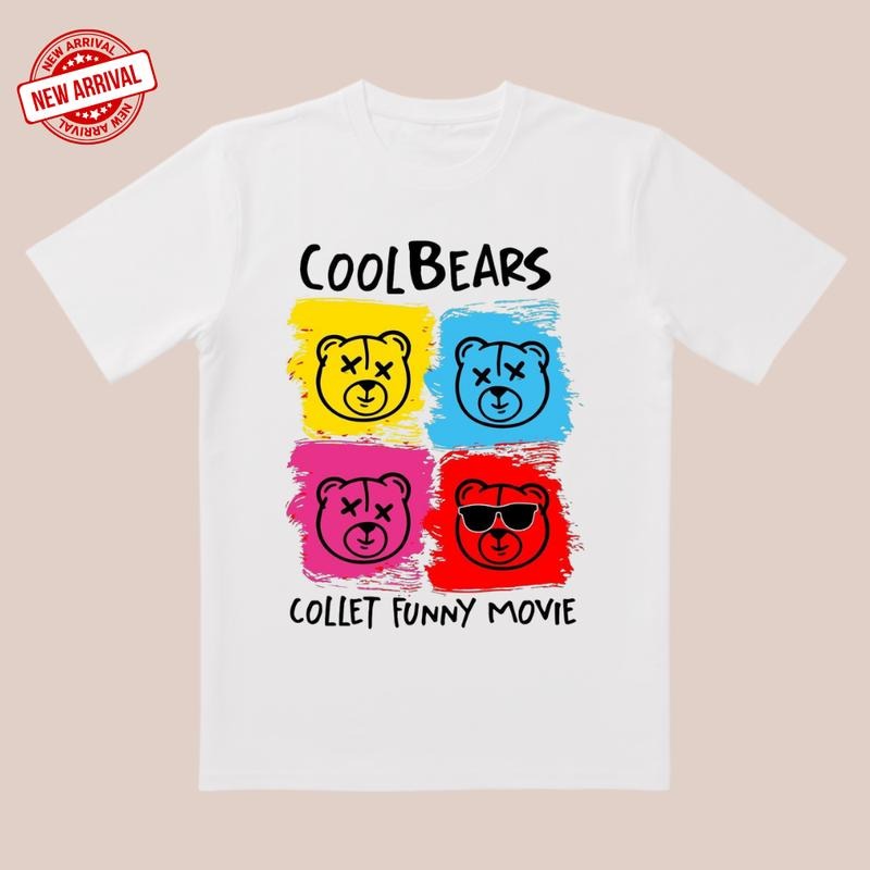 COOLBEARS 4-Color Bear Tee | Yellow Blue Pink & Red Cartoon Design | Funny Movie Inspired Casual Wear