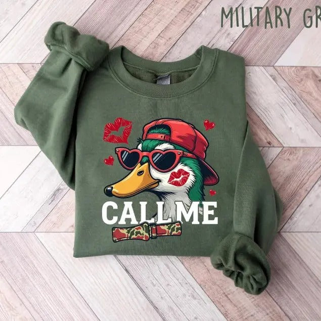 Call Me Duck Valentine Sweatshirt, Funny Valentine Shirt, Funny Mallard Duck Shirt, Duck Hunting Valentine Shirt, Cute Animal Shirt