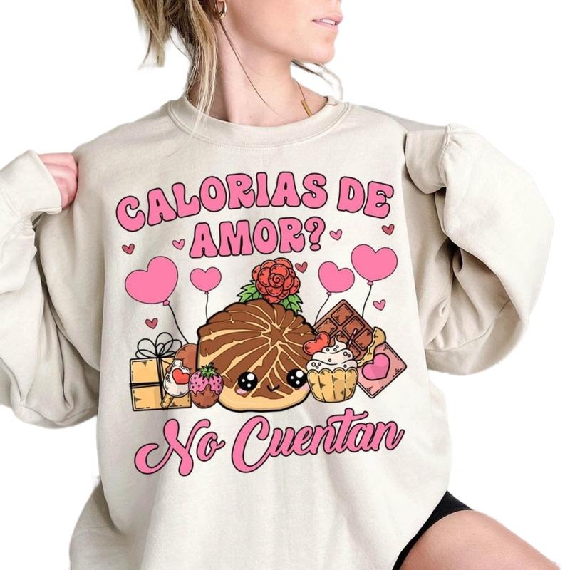 Calorias De Amor No Cuentan Sweatshirt , Mexican Valentine Sweatshirt , Funny Valentine Shirt, Concha Valentines Day Shirt Shirt, Valentines Sweatshirt, Long Sleeve Crewneck Shirt, Gifts For Valentines Day Lovers Day Fitted Womenswear Comfortable Clothing