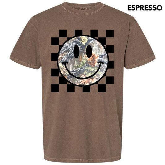 Camo Checker Happy Face Comfort Colors T-Shirt 'NLB'