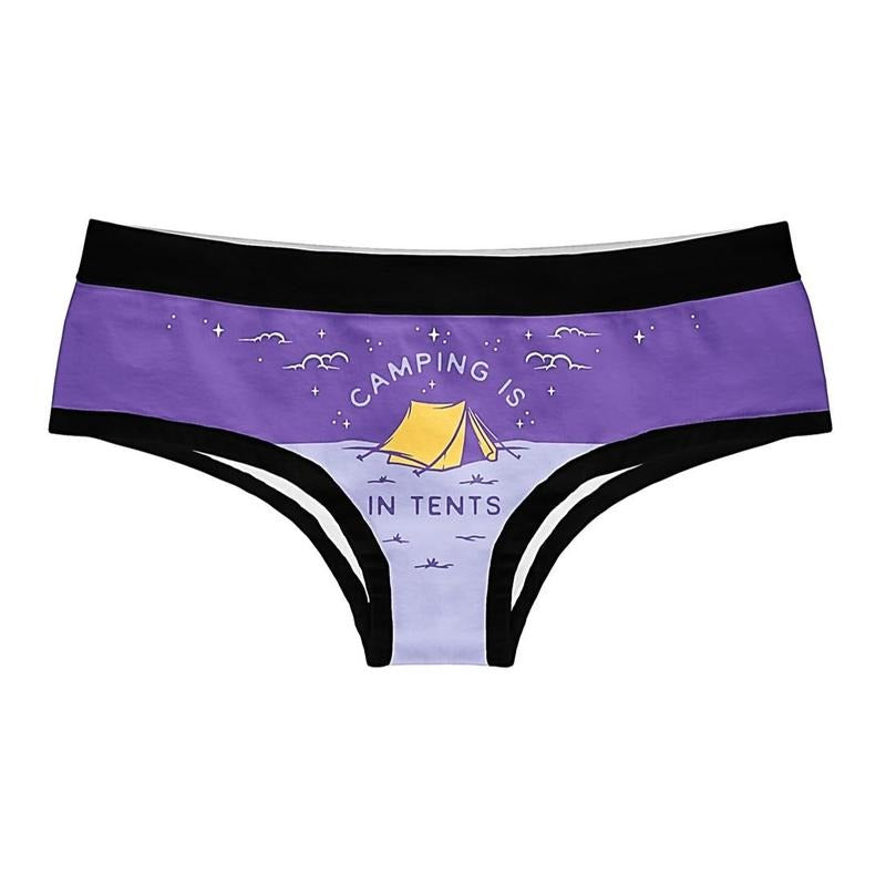 Camping Is In Tents Womens Panties Funny Outdoor Lover Nature Intense Graphic Novelty Underwear Funny Underwear for Women Funny Camping Women's Novelty Panties Purple