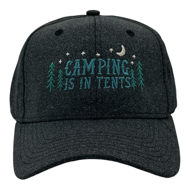 Camping is In Tents Hat Funny Sarcastic Outdoors Novelty Cap Funny Hats Sarcastic Funny Camping Novelty Caps for Men Black - Standard